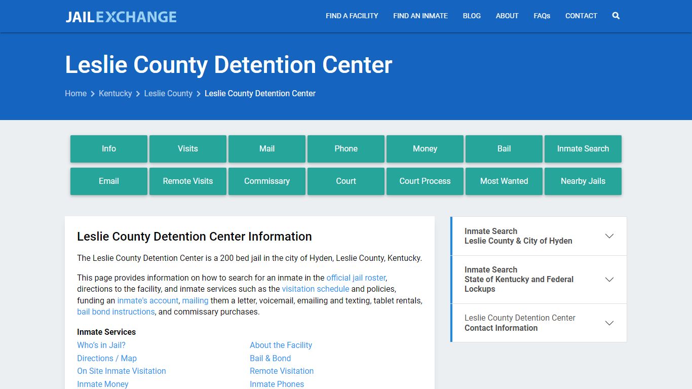 Leslie County Detention Center, KY Inmate Search, Information